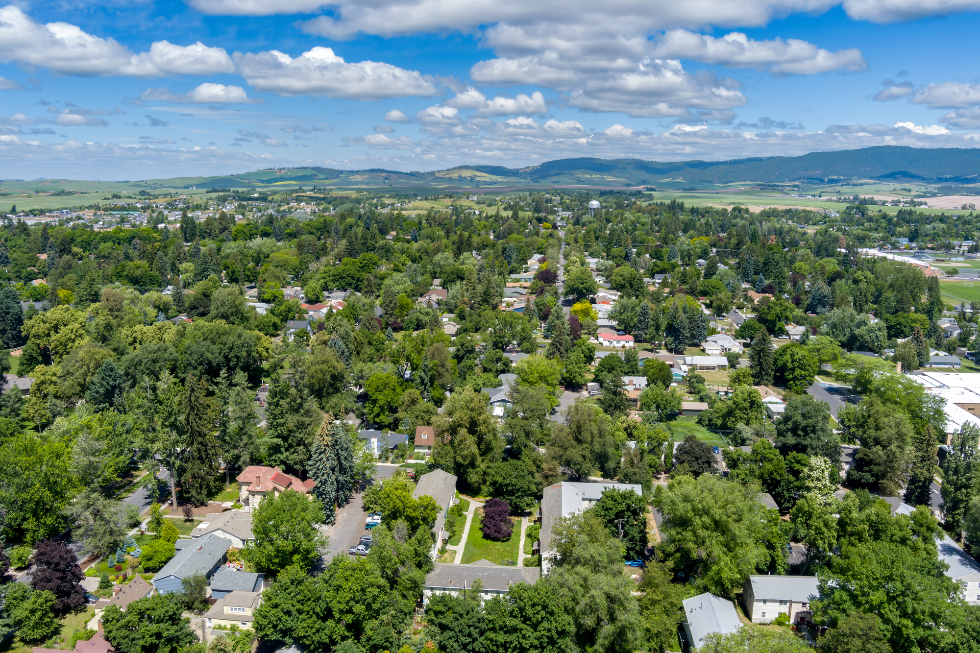 Small town USA homes streets and trees. Northern Idaho home Inspections